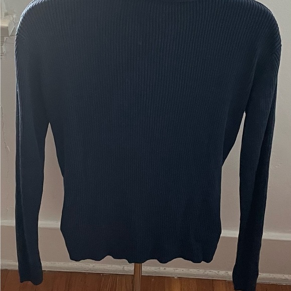 Via Seta silk blend navy blue ribbed collared 1/4 zip sweater, size M Minimalist - Picture 3 of 11